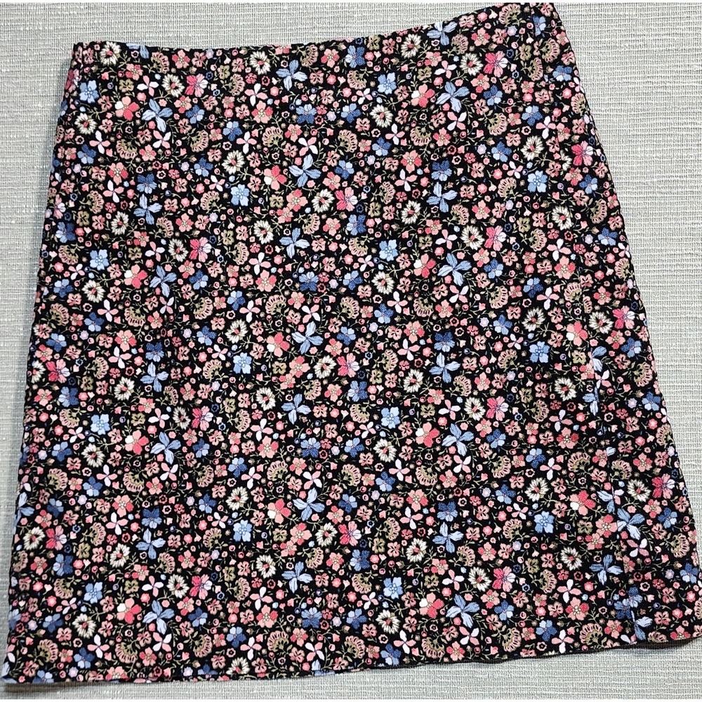 LOFT Floral Mini Skirt‎ Black Pink Blue Zip Back Lined Size 0
